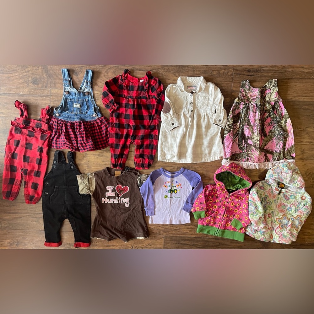 Girls Hunting Fishing Camo Red Plaid Toddler Bundle size 12-24 months!